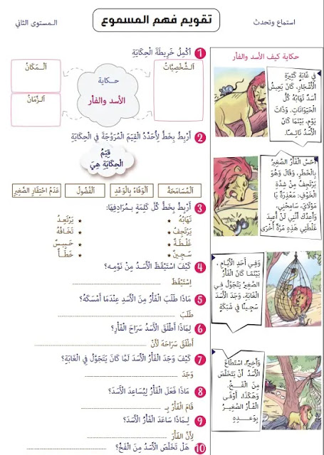 تقويم  فهم المسموع لحكاية الأسد والفأر المستوى الثاني